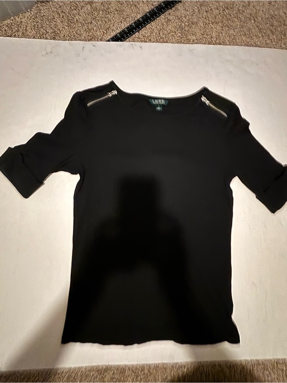 Lauren Ralph Lauren Black Short-Sleeve Top with Shoulder Zippers